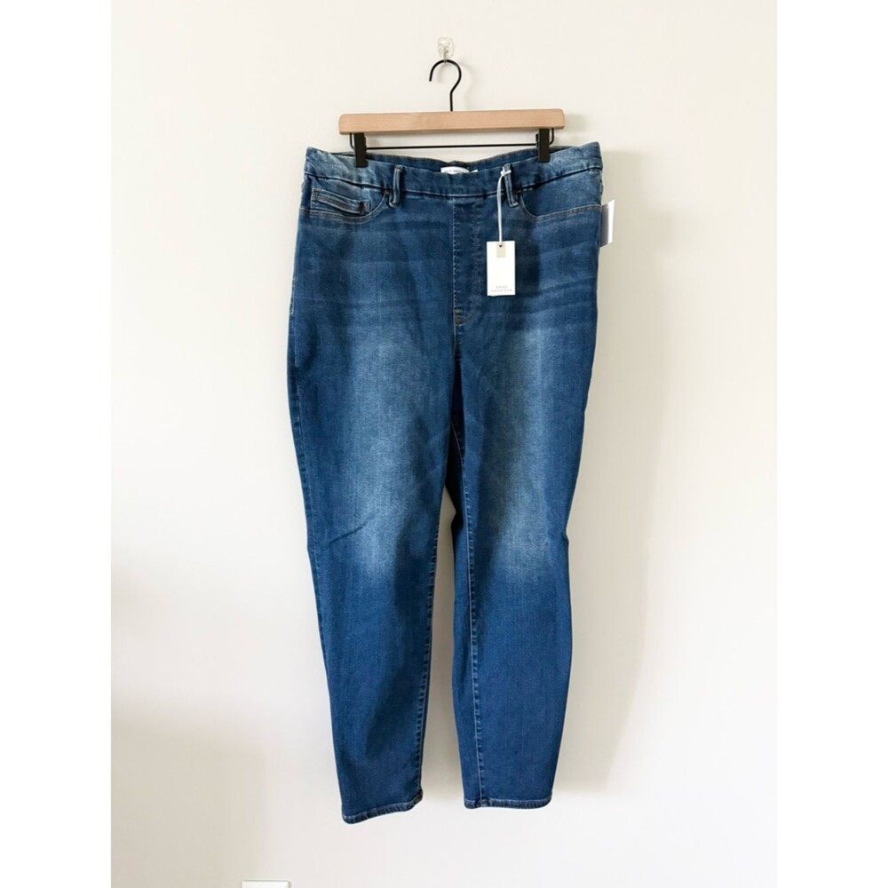 NWT Good American Dark Blue Power Stretch Pull On Skinny Jeans Size 3XL